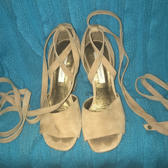 👠Cynthia Vincent Leg Tie Open Toe Heels WS46 - Picture 2 of 3